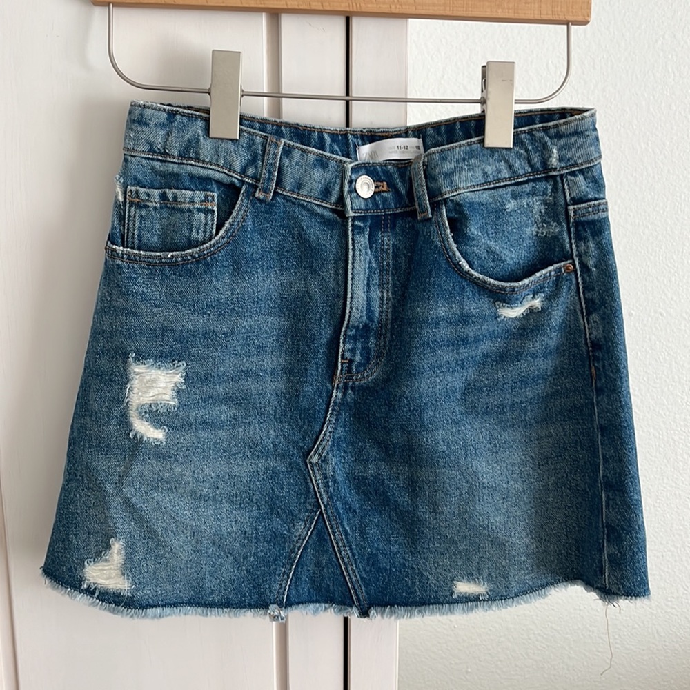 Zara Kids Denim Skirt with Distressed Details